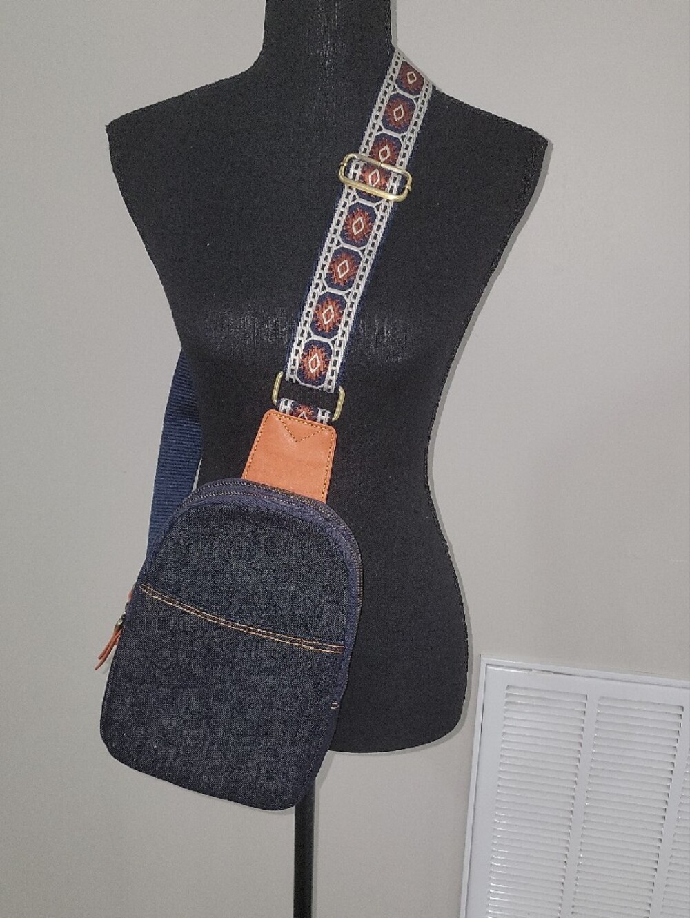 HOBO Navy Denim Crossbody Bag with Patterned Strap - Picture 8 of 8